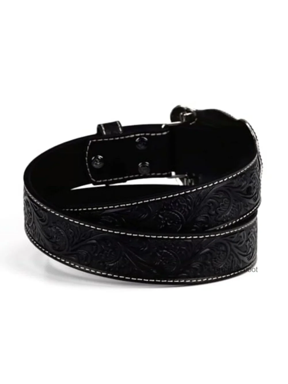 Floral Embossed Leather Belt with Antiqued Silver Buckle Western
